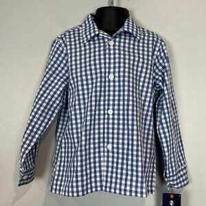 Izod Boy's Blue White Checkered Button Down Shirt Long Sleeve NWT Size 4